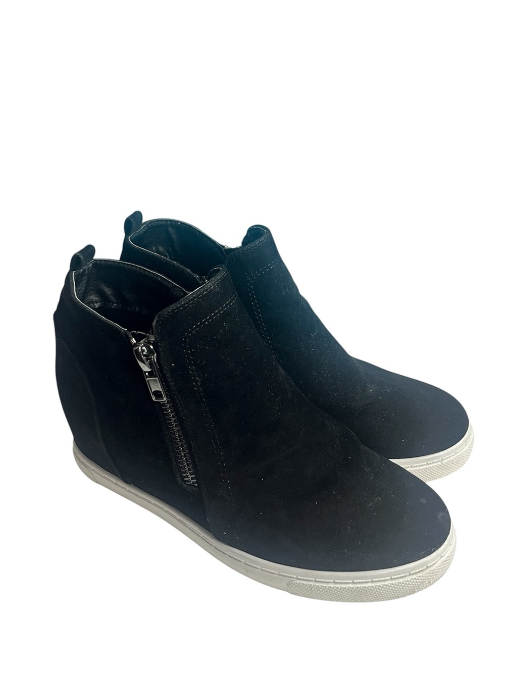 Pierre Dumas Black Suede Wedge Sneaker with Side Zip women's size 10